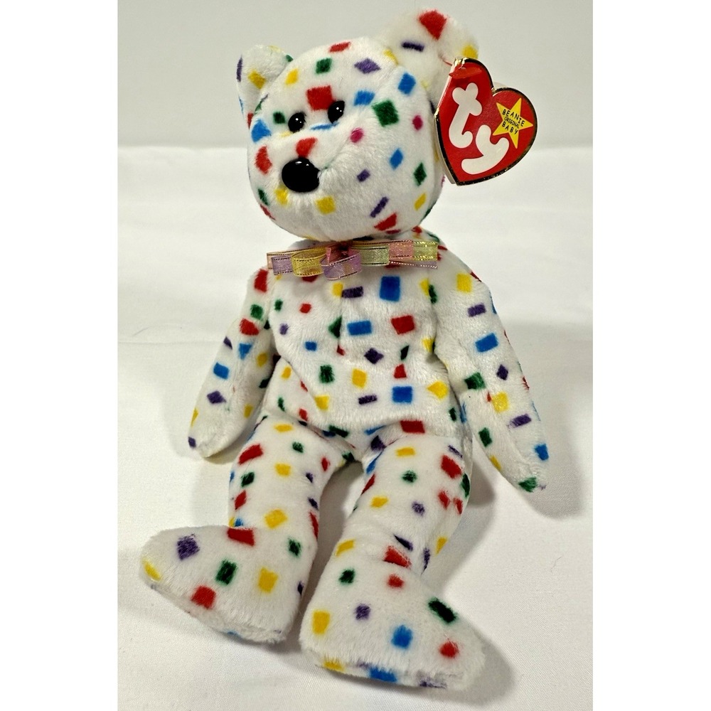 Ty Beanie Baby Ty 2K Confetti Bear Kids White Multi Vintage 2000 Plush Tagged